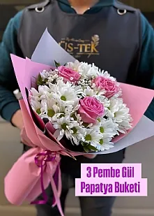 3 Pembe Gül Papatya