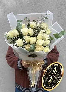 Beyaz Gül Buketi 21 Adet